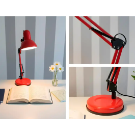Q-connect Lámpara de Escritorio Polaris Metálica con Interruptor Brazo Doble 3 Articulaciones Color Rojo