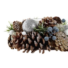 DKD Home Decor Portavelas Navidad Fantasia Natural Blanco Piña Cristal 19 x 19 x 9 cm (2 Unidades)