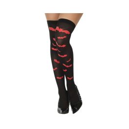 Medias Halloween Negro Murciélagos Rojos Mujer Adulto