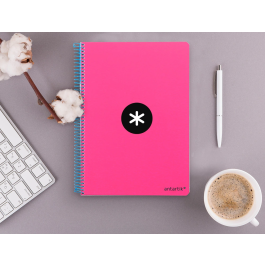 Antartik Cuaderno espiral A4 micro tapa dura 80h 100 gr cuadro 5mm rosa fluor
