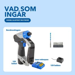 Dremel DD12V-S1 Taladro Inalámbrico 3 en 1 12V con 9 Accesorios, 1 Batería 2Ah + Cargador