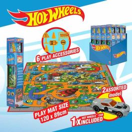 Hot Wheels Alfombra de Juego Grande 87,5x118 cm con 1 Coche de Juguete Incluido, para Niños a Partir de 3 Años