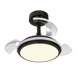 Cristalrecord Ventilador de Techo Antila Mini XS LED 3CCT Negro Aspas Retráctiles Ø55cm Motor DC 35W Dimmable Ultra Silencioso