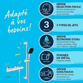 Grohe 34237003 Set de Ducha con Mezclador Termostático, Rociador de 3 Chorros, Barra 60 cm, Flexo y Ahorro de Agua Cromo