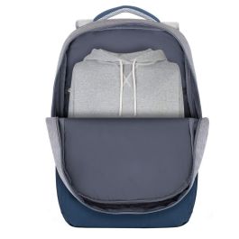Rivacase 7567 Prater - Mochila para Portátil de hasta 17.3" Gris/Azul Marino, Resistente al Agua con Puerto USB