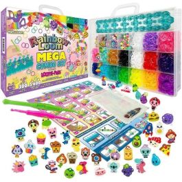 Bandai CD00101 Rainbow Loom Mega Combo Set Telar para Fabricación de Pulseras, 5600 Elásticos, Dijes y Cuentas