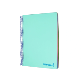 Liderpapel Cuaderno espiral A4 Micro Wonder tapa plástico 120 hojas 90gr cuadro 5mm banda 4 taladro color verde turquesa