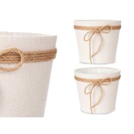 Ibergarden Macetero de Tela con Lazo, Blanco, 18 x 16 cm. Materiales: Tela, Plástico y Cuerda. Dimensiones: 19.5x17x20 cm. (24 Unidades) Precio: 75.68999999. SKU: S3610251