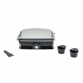 H.Koenig GR20 Plancha eléctrica de carne y panini 2000W - Superficie 29.7x23 cm, Termostato ajustable, Auto altura, Acero inoxidable y negra