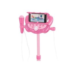Lexibook LEX1695286887130 Micrófono de Barbie con soporte ajustable, iluminado, 2 Micrófonos, efectos de voz y Bluetooth