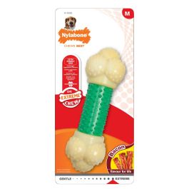 Nylabone Extreme Chew Double Action Juguete Mordedor para Perros Talla M. Masticable Duradero, Limpia Dientes, Sabor Menta y Bacon para Masticadores Fuertes.