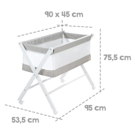 Roba Cuna Plegable de Colecho ROB4005317331041 Lona y Malla con Colchón y Ruedas con Freno 90 x 45 cm Gris / Blanco