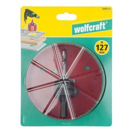 Wolfcraft Sierra de corona bimetal Ø127 mm, prof. 40mm, vástago hexagonal Ø9,5mm para madera, plásticos y obra en seco