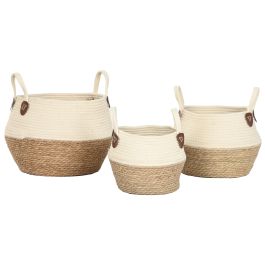 DKD Home Decor Cesta de Almacenamiento Crema Natural de Fibra y Algodón 41 x 37 x 41 cm Set de 3 Piezas