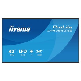 Iiyama LH4364UHS-B1AG Monitor 43" UHD 3840x2160 VA DLED 500cd/m², Android 14 OS, Operación 24/7, Incluye Soporte Pared