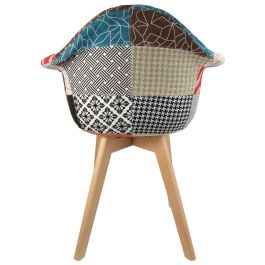 Home Deco Factory Silla Butaca Tela Patchwork, Madera de Haya, Poliéster, 62x59.5x85 cm