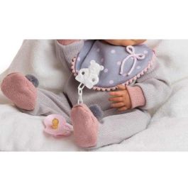 Berjuan Muñeco New Born Niña 45 cm con Pijama de Lana Gris, Babero y Almohada Blanca para +3 Años