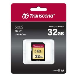 Transcend SDHC SDC500S Tarjeta de Memoria 32GB Clase 10 UHS-I, Velocidad 95MB/s Lectura / 60MB/s Escritura