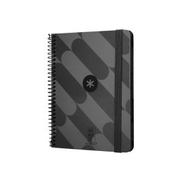 Antartik Agenda Espiral Colección Pattern A6+ 2025 Semana Vista Negro, Papel 80gr, Tapa Cartón Forrado Soft Touch, Pegatinas