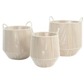 DKD Home Decor Cesta de Almacenamiento y Decoración Multiusos para el Hogar Set de 3 Algodón Metal Beige 38x45x38 cm