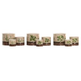 DKD Home Decor Macetero Cottage Set de 3 Verde Marron Ceramica 13.6 x 13.6 x 11.8 cm