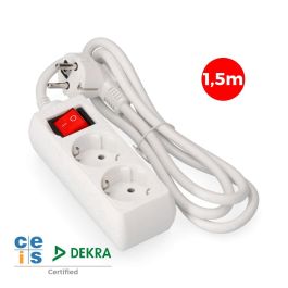 Edm Prolongador con 2 tomas 2p+t, 16A 250V, 1.5m cable h05vv-f 3g1.5mm², interruptor luminoso, blanco