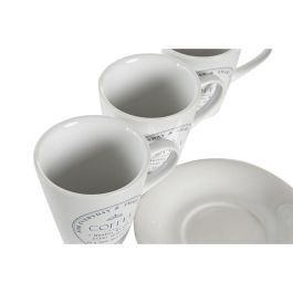 Juego de Tazas con Platos DKD Home Decor Blanco Metal Gres 180 ml 12 x 12 x 2 cm