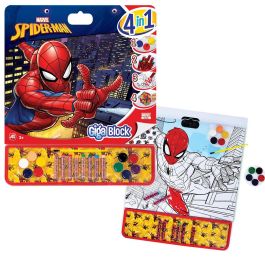 Cefa 21873 Giga Block Spiderman 4 en 1 Set de Arte con Acuarelas, Pincel, Ceras y Pegatinas para Colorear +3 años