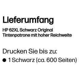 HP Cartucho Tinta 62XL C2P05Ae Negro Alto Rendimiento Original para Envy 5540, 5542, 5544, 5640, 5642, 5644, 5646, 5660, 7640, Officejet 5740, 5742, 8040