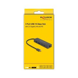 DeLOCK Hub USB-C 10 Gbps con Puerto LAN 2.5 Gigabit y Power Delivery PD de 85 W - 5 Puertos USB 3.2 Gen 2 (2x Type-A, 2x Type-C) - Negro
