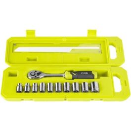 Caja de 1 llave de 90 dientes (ángulo de 4°) y 10 vasos de 3/8'' (de 8 a 15 mm, 16 y 17 mm) - Caja compatible con Ryobi LINK