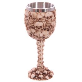 PUCKATOR Copa Decorativa Calavera y Espina Dorsal, Resina y Metal, 18x7.5x7.5cm