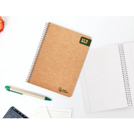 Liderpapel Cuaderno espiral A5 Ecouse tapa cartulina kraft 80 hojas, papel reciclado 80gr, cuadro 4mm