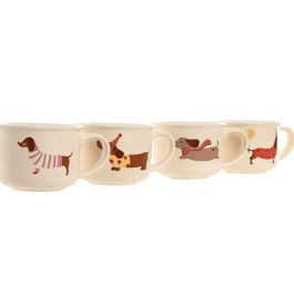 DKD Home Decor Taza de Porcelana New Bone 250ml Multicolor/Beige con Perro, Apta para Microondas y Lavavajillas (12 Unidades)