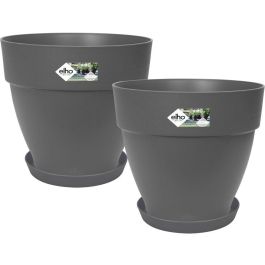 Elho 9220302142541 Set 2 Maceteros Redondos Vibia Campana + Loft con Plato - Ø29.8xH25.8cm - 22 L - Negro