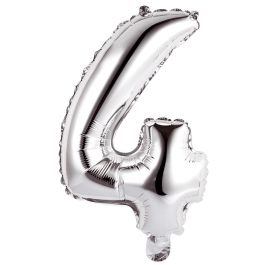 Party Time Globo Cifra 4 Plata de 35 cm para Aniversarios y Cumpleaños, Hinchable con Aire o Helio, Reutilizable