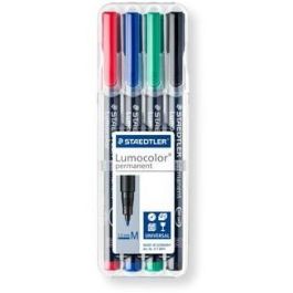 Staedtler Rotulador permanente Lumocolor de fibra punta redonda 0.8 mm estuche 4 colores 317 WP