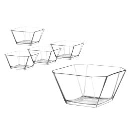 LAV Set de 4 Bowls 300 cc + Ensaladera 1.9 L Karen – Vajilla de Cristal para Servir Postres y Ensaladas (4 Cajas)
