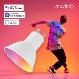 Muvit Bombilla Io Gu10 5.5W RGB, Compatible con Google Home, Alexa y Siri, Luz LED Multicolor y Blanca, Control por Smartphone