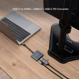 CONVERSOR NANO CABLE USB-C A HDMI/H - USB3.0/H - USB-C PD/H 0.15M GRIS