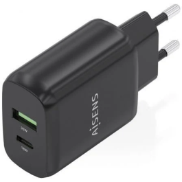 AISENS - CARGADOR GaN 30W, 1xUSB-C PD3.0 QC4.0, 1xUSB-A QC3.0, NEGRO