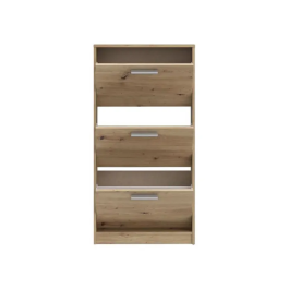 MAC Zapatero MSA312D78 - Mueble para 6 Pares, Acabado Roble, 3 Puertas Abatibles, Ancho 58,2 x Profundidad 20,4 x Alto 115,5 cm