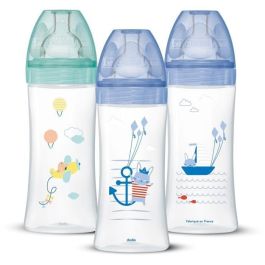 Dodie Set de 3 Biberones Sensation+ Anticólicos 330ml, Tetina Plana Flujo Rápido 3, +6 Meses, Azul Mar y Verde Aire