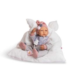 Berjuan Muñeco New Born Niña 45 cm con Pijama de Lana Gris, Babero y Almohada Blanca para +3 Años