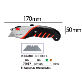 Q-connect XD-8300 Cúter Metálico de Aleación de Aluminio Ancho, Cuchilla 19 mm, Mango Caucho, Incluye 2 Cuchillas Repuesto, Blíster 1 Unidad