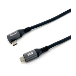 Equip Cable USB-C 2.0 Macho Macho Acodado 90° 100W Con Chip E-Mark Color Negro 2.0m Malla algodon trenzado Carcasa Conector Aluminio