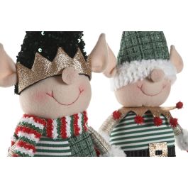 DKD Home Decor Figura Navidad Elfo Tradicional Verde Rojo Poliéster 55 cm Alto Pack 4 Unidades Surtidas