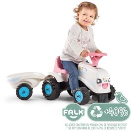 Falk Tractor Rainbow Farm con Remolque, Juguete Correpasillos Infantil para Niñas de 1 Año, Diseño Pastel, Fabricado en Francia