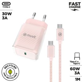 Cargador de Pared + Cable USB-C Muvit for Change Glass GaN Rosa