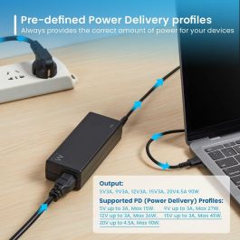 Ewent EW3982 Cargador Portátil USB Tipo C 90W Power Delivery para Portátil Smartphone Tablet